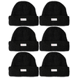 6x 3M Thinsulate Black Beanie Bulk Pack - Pull On Winter Thermal Knit Hat