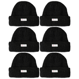 6x 3M Thinsulate Black Beanie Bulk Pack - Pull On Winter Thermal Knit Hat