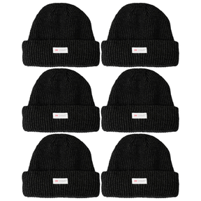 6x 3M Thinsulate Black Beanie Bulk Pack - Pull On Winter Thermal Knit Hat