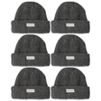 6x 3M Thinsulate Charcoal Beanie Bulk Pack - Pull On Winter Thermal Knit Hat