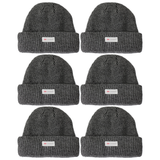 6x 3M Thinsulate Charcoal Beanie Bulk Pack - Pull On Winter Thermal Knit Hat