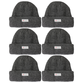6x 3M Thinsulate Charcoal Beanie Bulk Pack - Pull On Winter Thermal Knit Hat