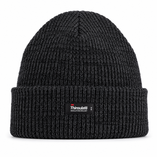3M Thinsulate Charcoal Black Beanie - Pull On Winter Thermal Knit Hat