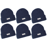 6x Dents 3M Thinsulate Beanie Bulk Pack - Navy Blue (Pull On Thermal Knit Ski Hat)
