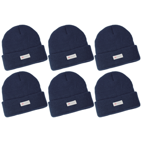 6x Dents 3M Thinsulate Beanie Bulk Pack - Navy Blue (Pull On Thermal Knit Ski Hat)