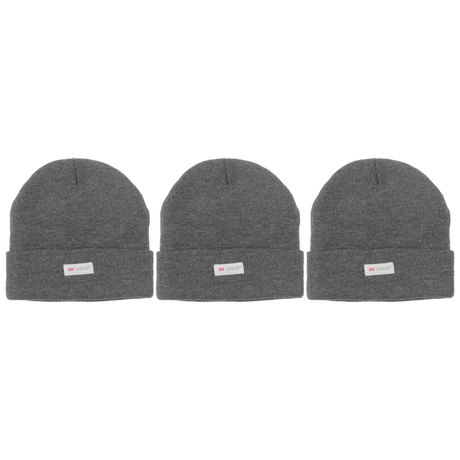 3x Dents 3M Thinsulate Beanie Pack - Charcoal Grey (Pull On Thermal Knit Ski Hat)