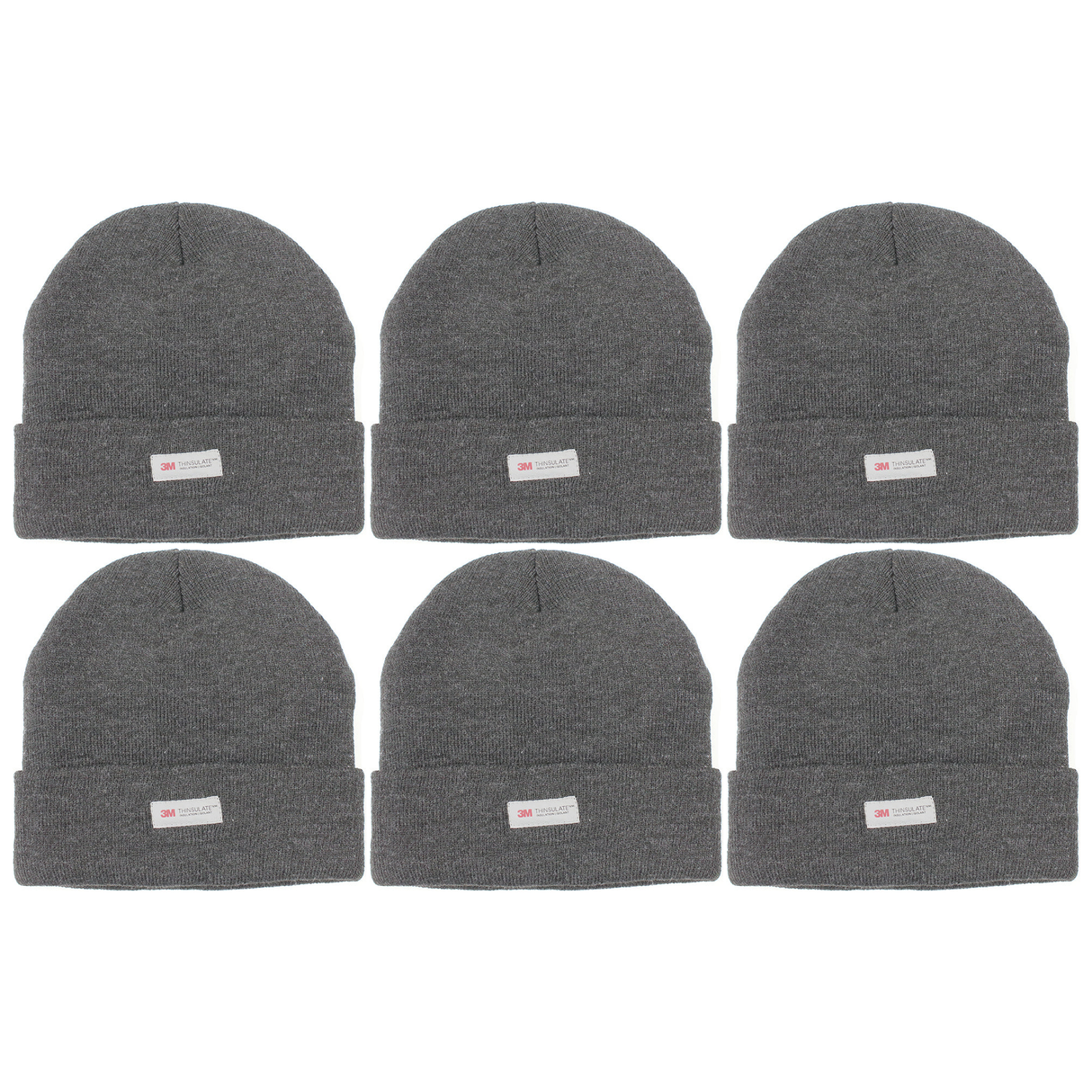 6x Dents 3M Thinsulate Beanie Bulk Pack - Charcoal Grey (Pull On Thermal Knit Ski Hat)