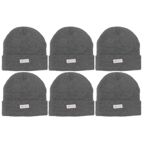 6x Dents 3M Thinsulate Beanie Bulk Pack - Charcoal Grey (Pull On Thermal Knit Ski Hat)