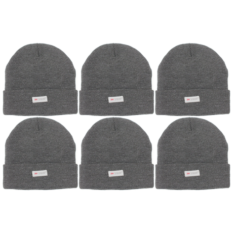 6x Dents 3M Thinsulate Beanie Bulk Pack - Charcoal Grey (Pull On Thermal Knit Ski Hat)