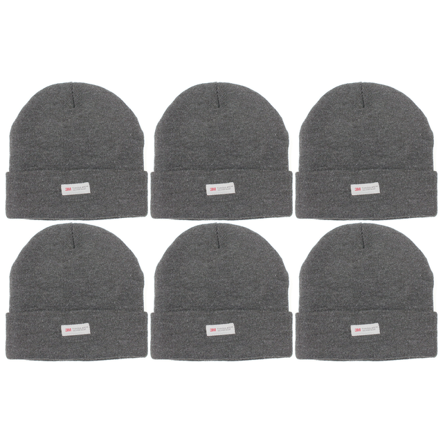 6x Dents 3M Thinsulate Beanie Bulk Pack - Charcoal Grey (Pull On Thermal Knit Ski Hat)