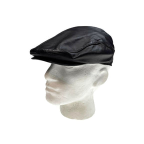Dents Mens Leather Flat Cap with Satin Lining - Black (Driving Vintage Cabbie Golf Hat)