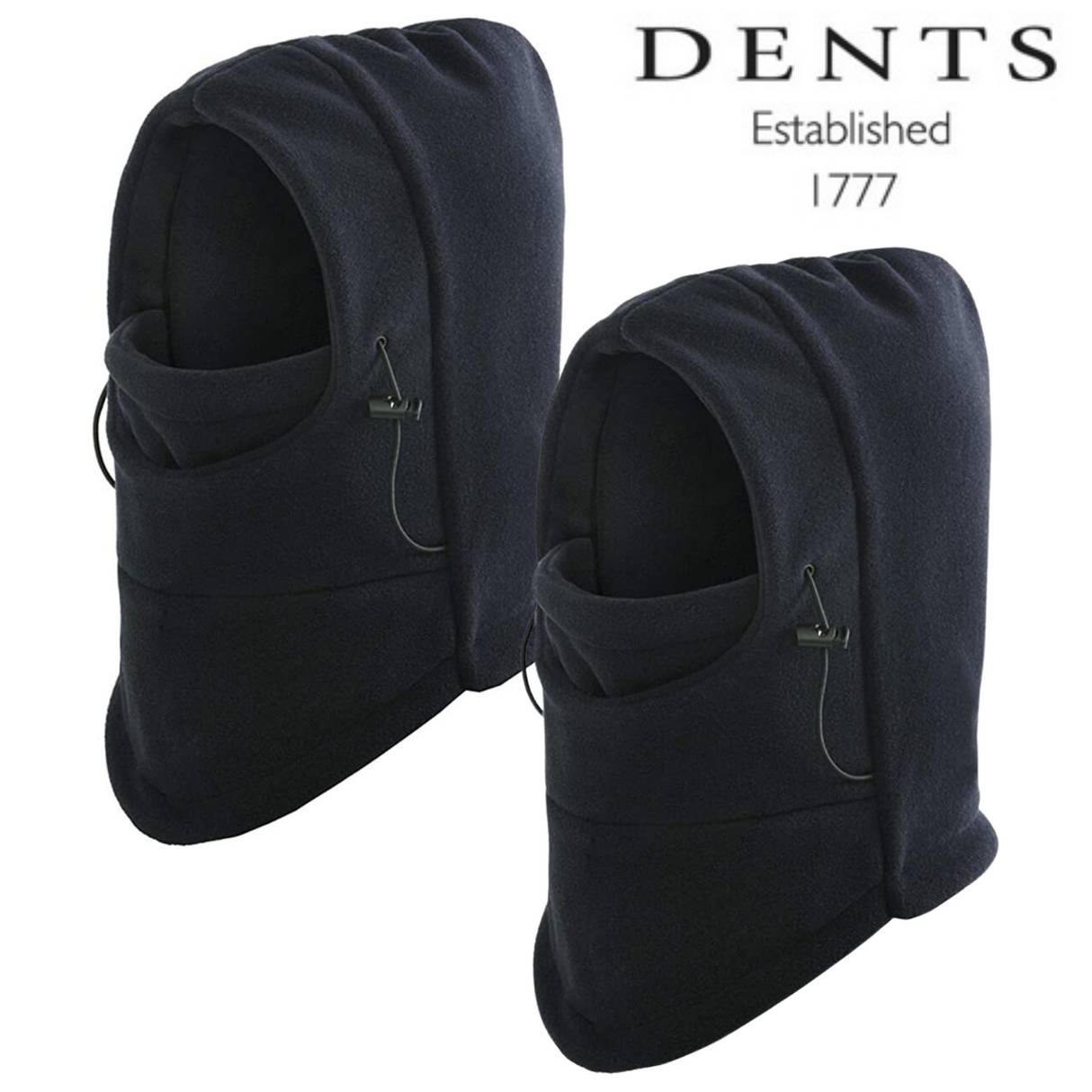 2x Dents Windproof Thermal Fleece Balaclava - Black (Ski & Full Face Mask)