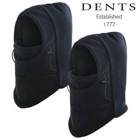 2x Dents Windproof Thermal Fleece Balaclava - Black (Ski & Full Face Mask)