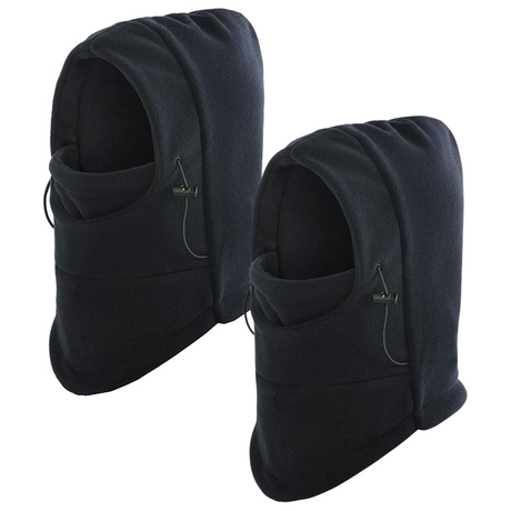 2x Dents Windproof Thermal Fleece Balaclava - Black (Ski & Full Face Mask)