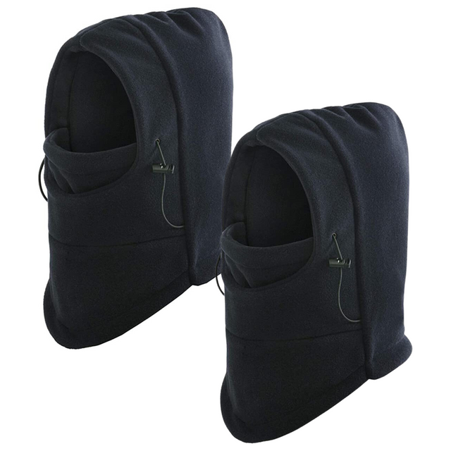 2x Dents Windproof Thermal Fleece Balaclava - Black (Ski & Full Face Mask)