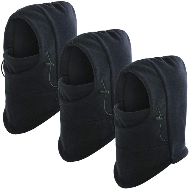 3x Dents Windproof Thermal Fleece Balaclava Bulk Pack - Black (Ski & Full Face Mask)