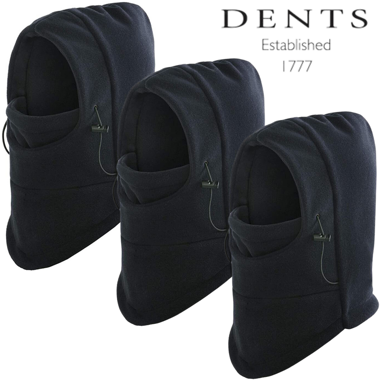 3x Dents Windproof Thermal Fleece Balaclava Bulk Pack - Black (Ski & Full Face Mask)