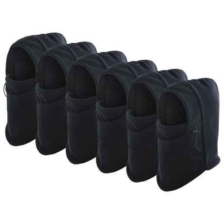 6x Dents Windproof Thermal Fleece Balaclava Bulk Pack - Black (Ski & Full Face Mask)