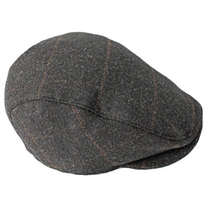 Dents Mens Tweed Wool Flat Cap Ivy Hat - Black (Quilted Driving Cabbie)
