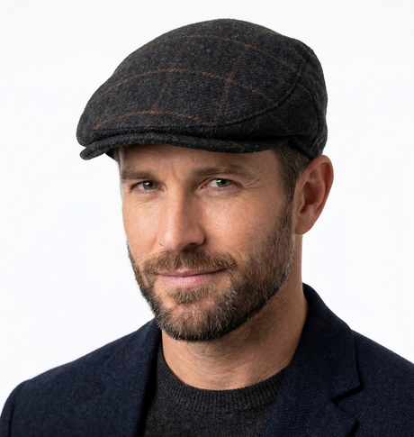 Dents Mens Quilted Woolmix Flat Ivy Cap - Black - S/M (Wool/Polyester)