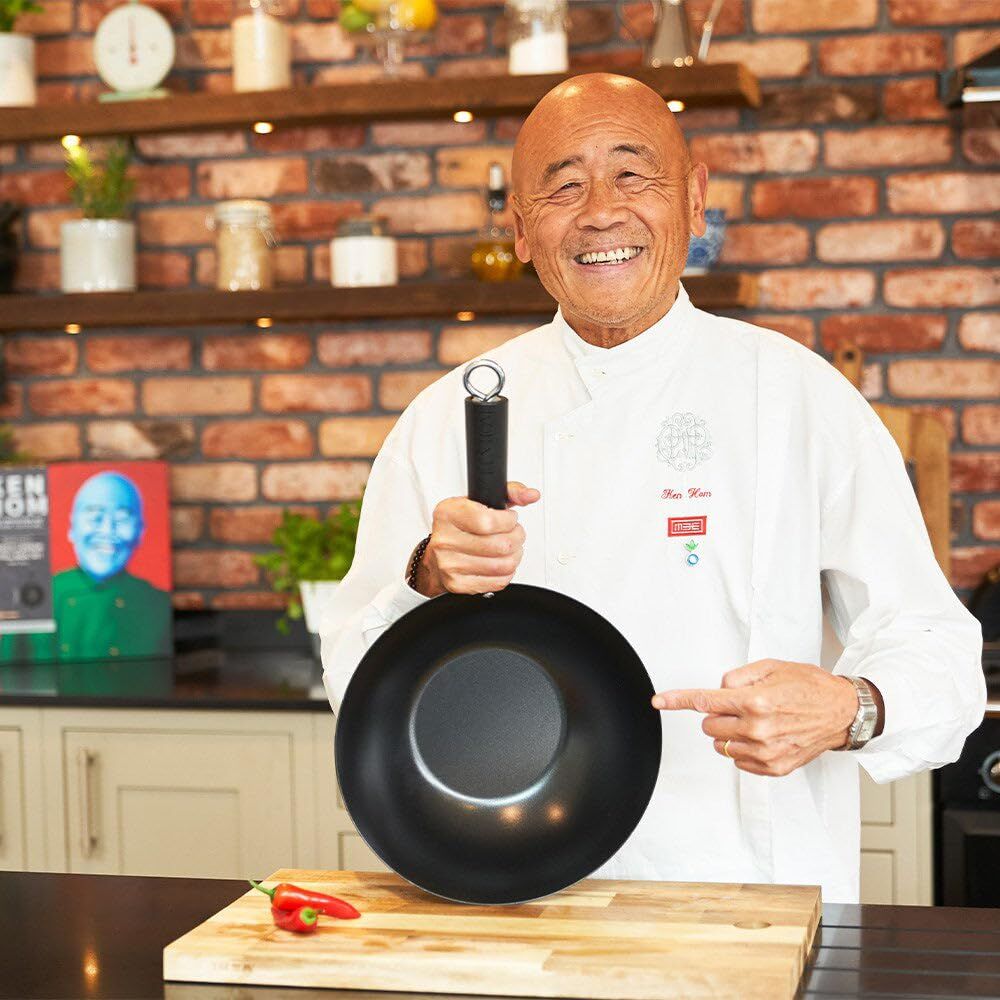 Ken Hom Excellence Carbon Steel Wok 32cm Stir Fry Pan Flat Base Induction