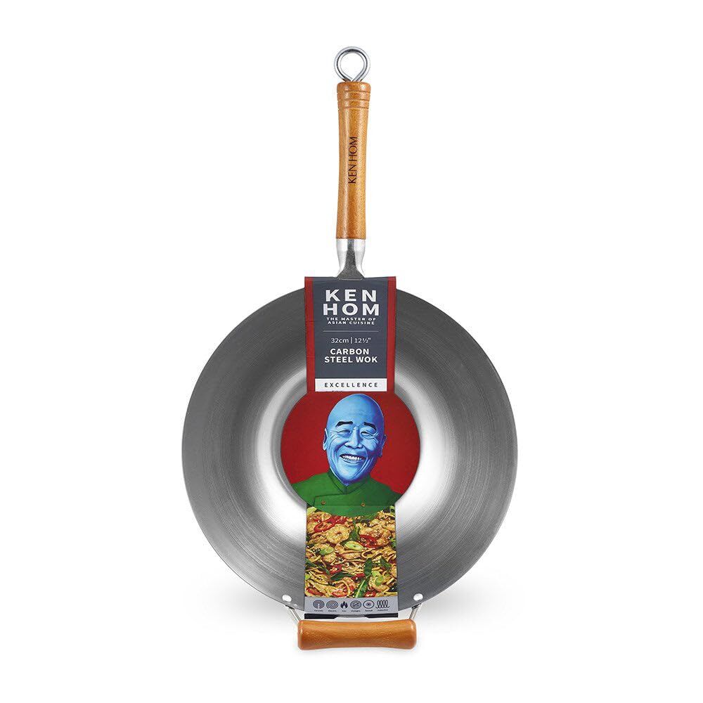Ken Hom Excellence Carbon Steel Wok 32cm Stir Fry Pan Flat Base Induction