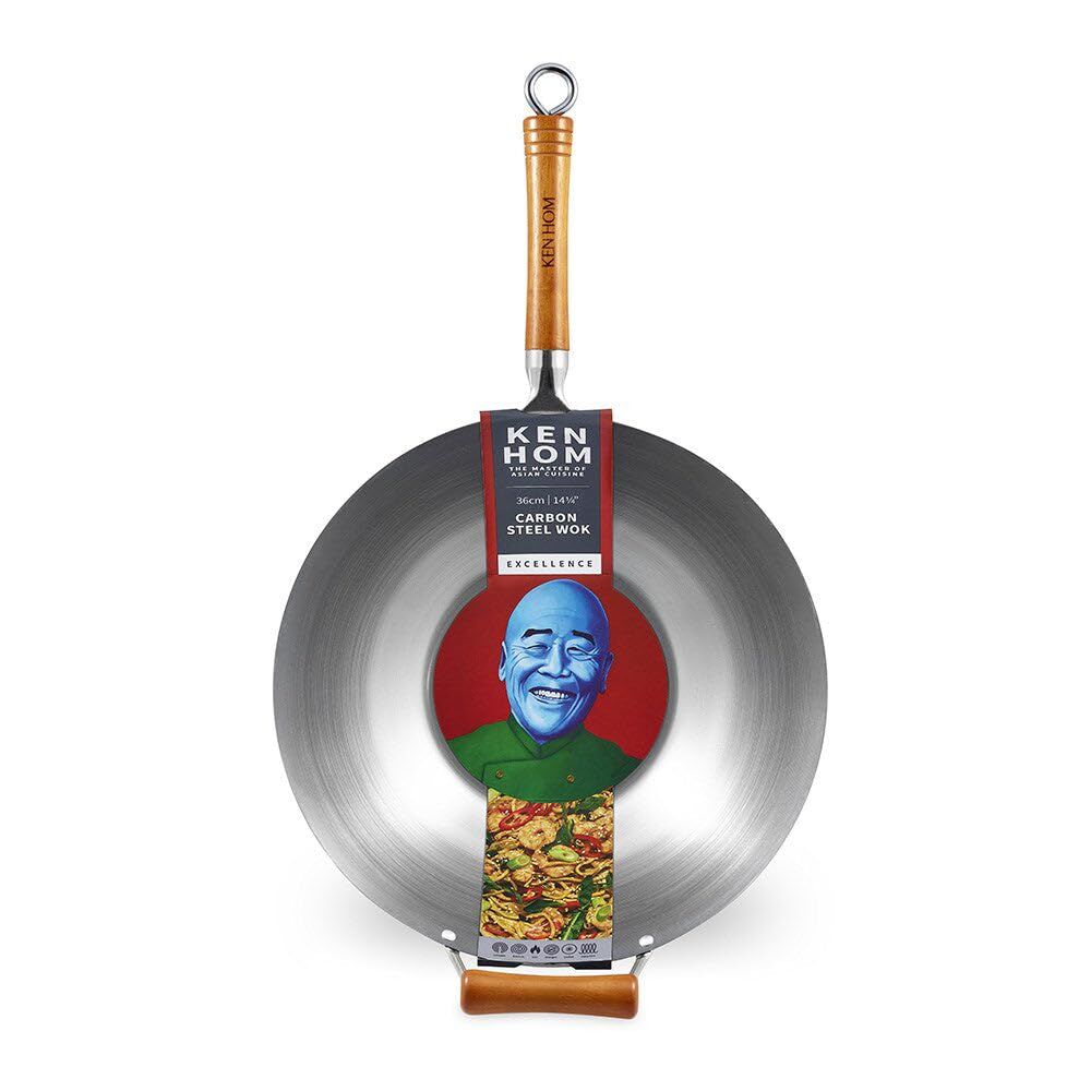 Ken Hom Excellence Carbon Steel Wok 32cm Stir Fry Pan Flat Base Induction