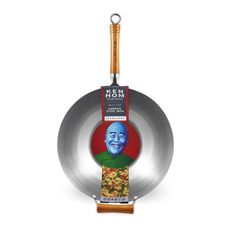 Ken Hom Excellence 32cm Carbon Steel Wok w/ Flat Base (Induction Stir Fry Pan)