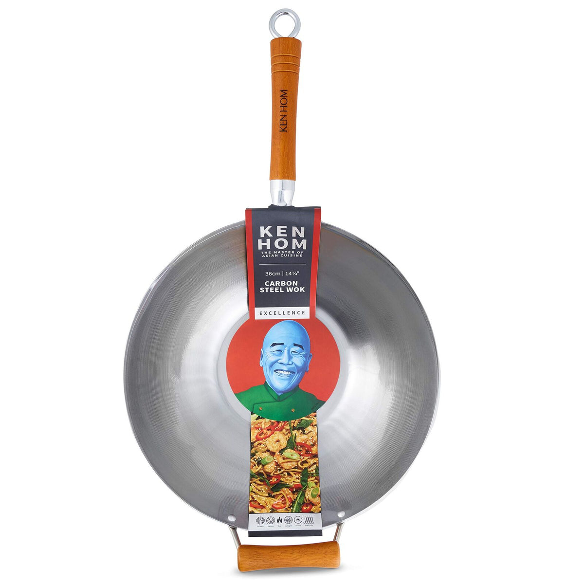 Ken Hom Excellence 36cm Carbon Steel Wok 1.8mm Stir Fry Pan Induction