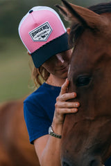 Ringers Western Garage Trucker Cap Mid Profile Mesh Back Snapback in Melon/Black