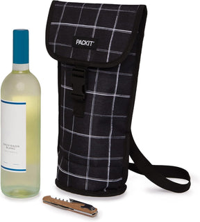PackIt Freezable Napa Wine Bag - Black Grid (Insulated Portable Wine Chiller & Carrier)