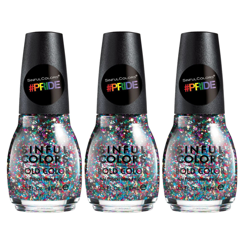 3x Sinful Colors 15ml Pride Nail Polish Long Lasting Pack - 1309 Pride Glitter