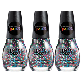 3x Sinful Colors 15ml Pride Nail Polish Long Lasting Pack - 1309 Pride Glitter