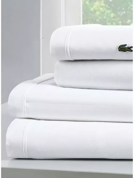 Lacoste 4-Piece California King Bed Sheet Set in White