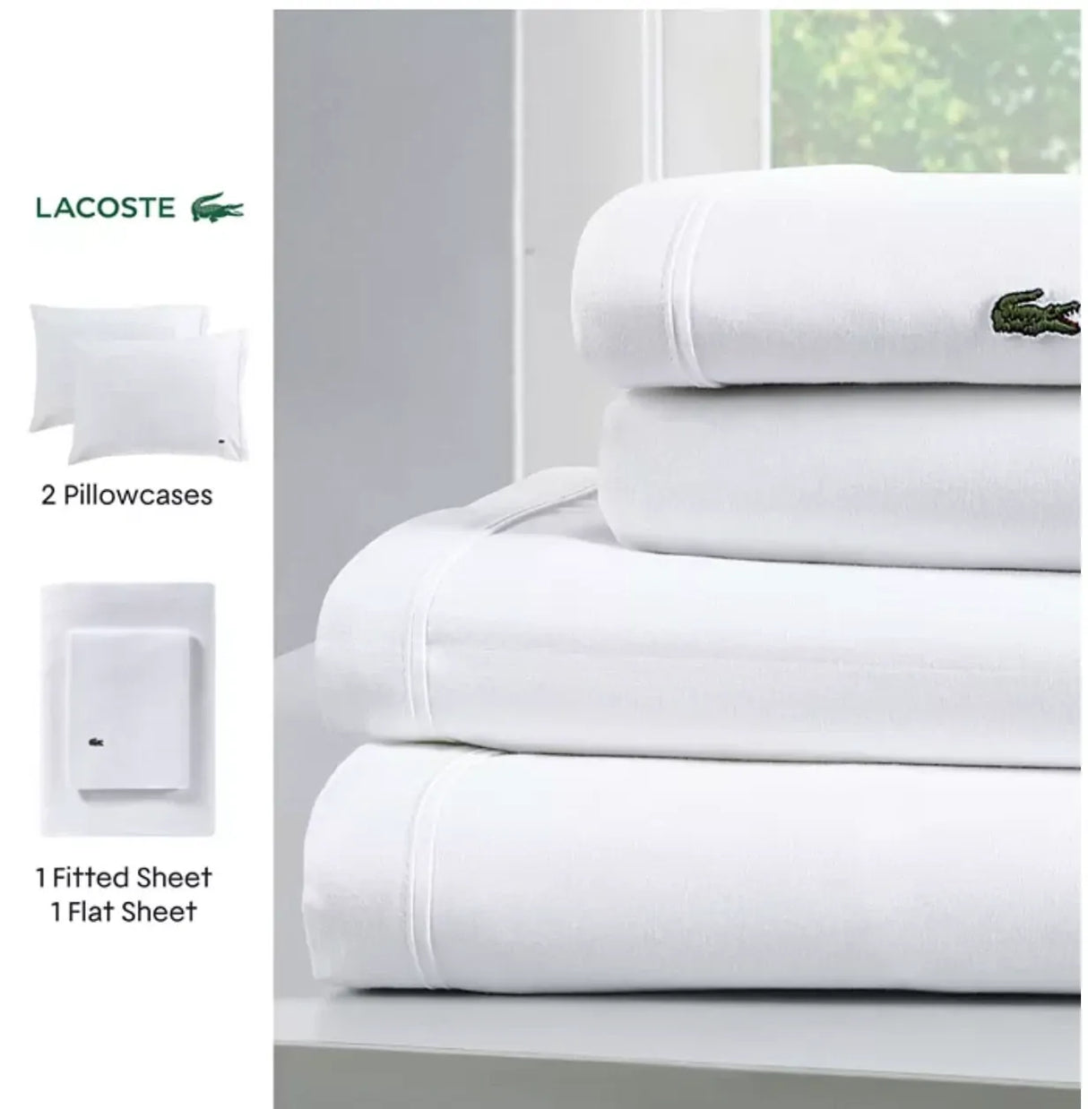 Lacoste 4-Piece California King Bed Sheet Set in White