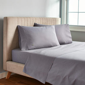 Lacoste 4-Piece Cotton Blend Queen Bed Sheet Set in Chambray Blue