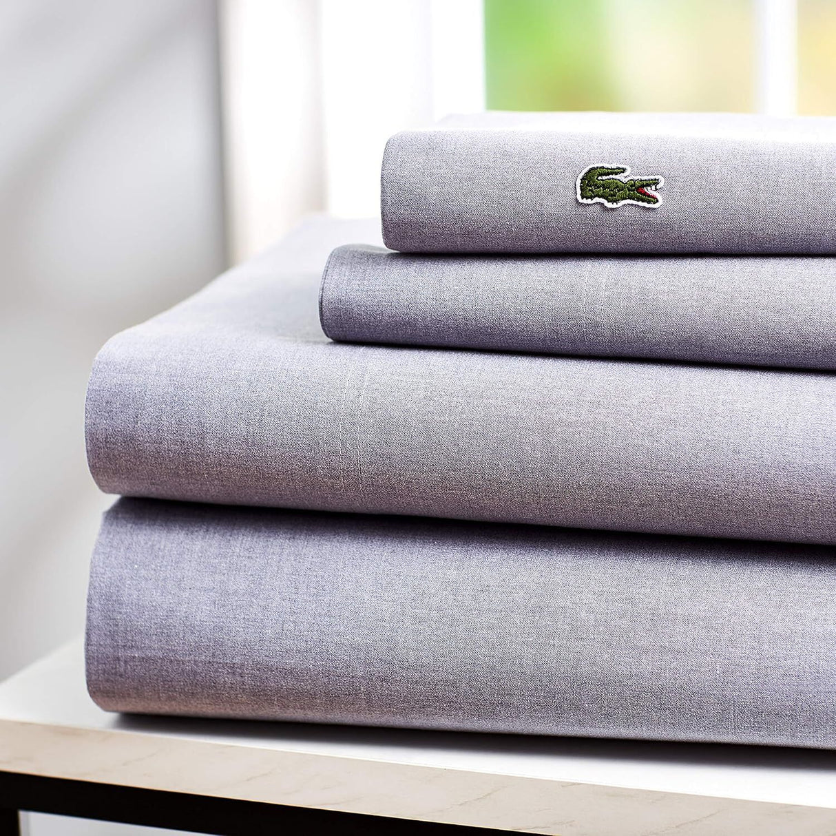 Lacoste 4-Piece Cotton Blend Queen Bed Sheet Set in Chambray Blue