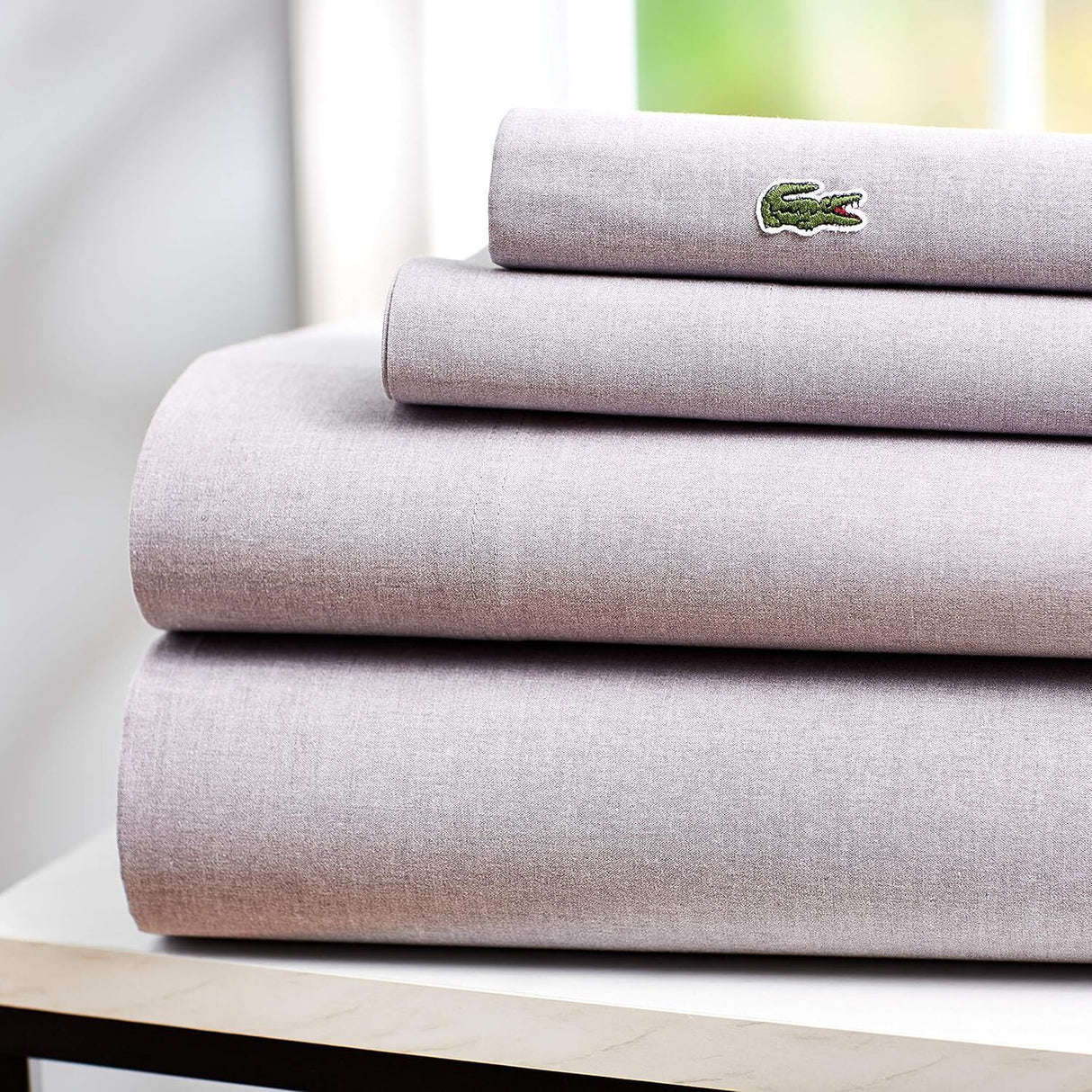 Lacoste California King 4-Piece Bed Sheet Set in Chambray Grey