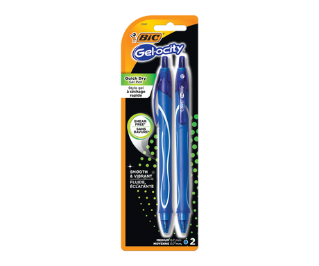BiC Gel-Ocity Quick Dry Gel Pen Medium Blue (0.7 mm) -12 Packs of 2 Units (24 Pens Total)