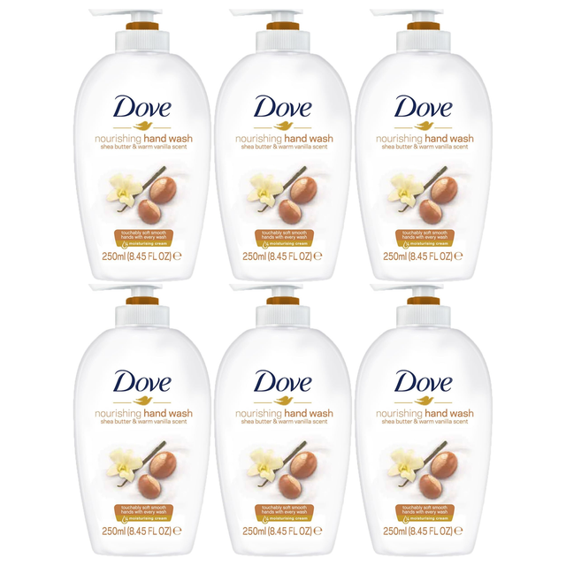 6x 250ml Dove Nourishing Handwash Bulk Pack - Shea Butter & Warm Vanilla Scent