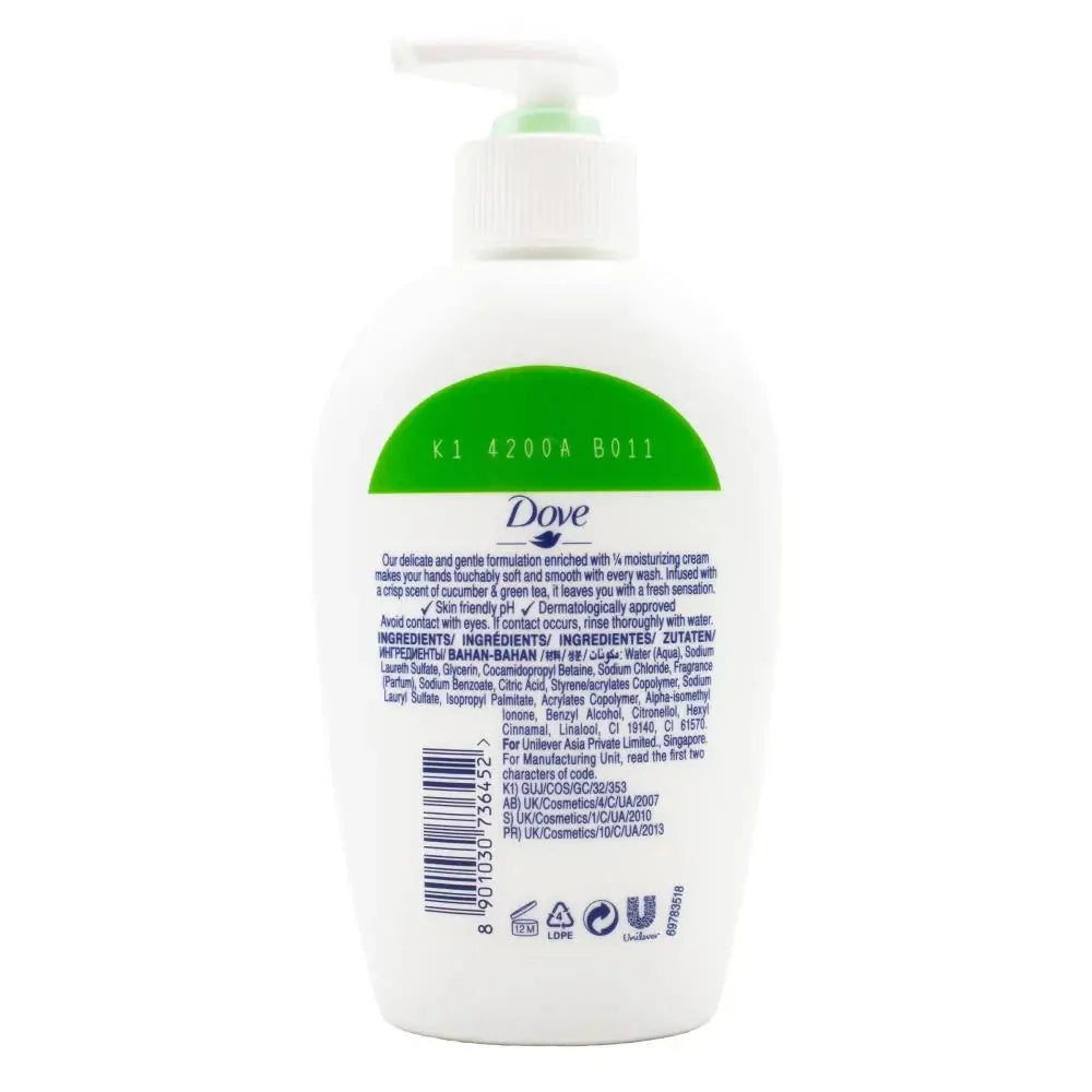6x Dove 250mL Handwash Nourishing Cucumber And Green Tea Scent