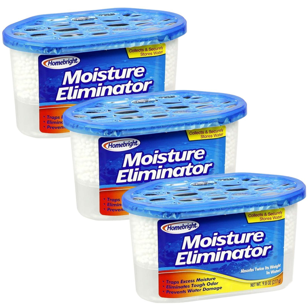 3x Homebright 277g Moisture Eliminator (Water Absorber) Pack - Spill Proof for Cupboards