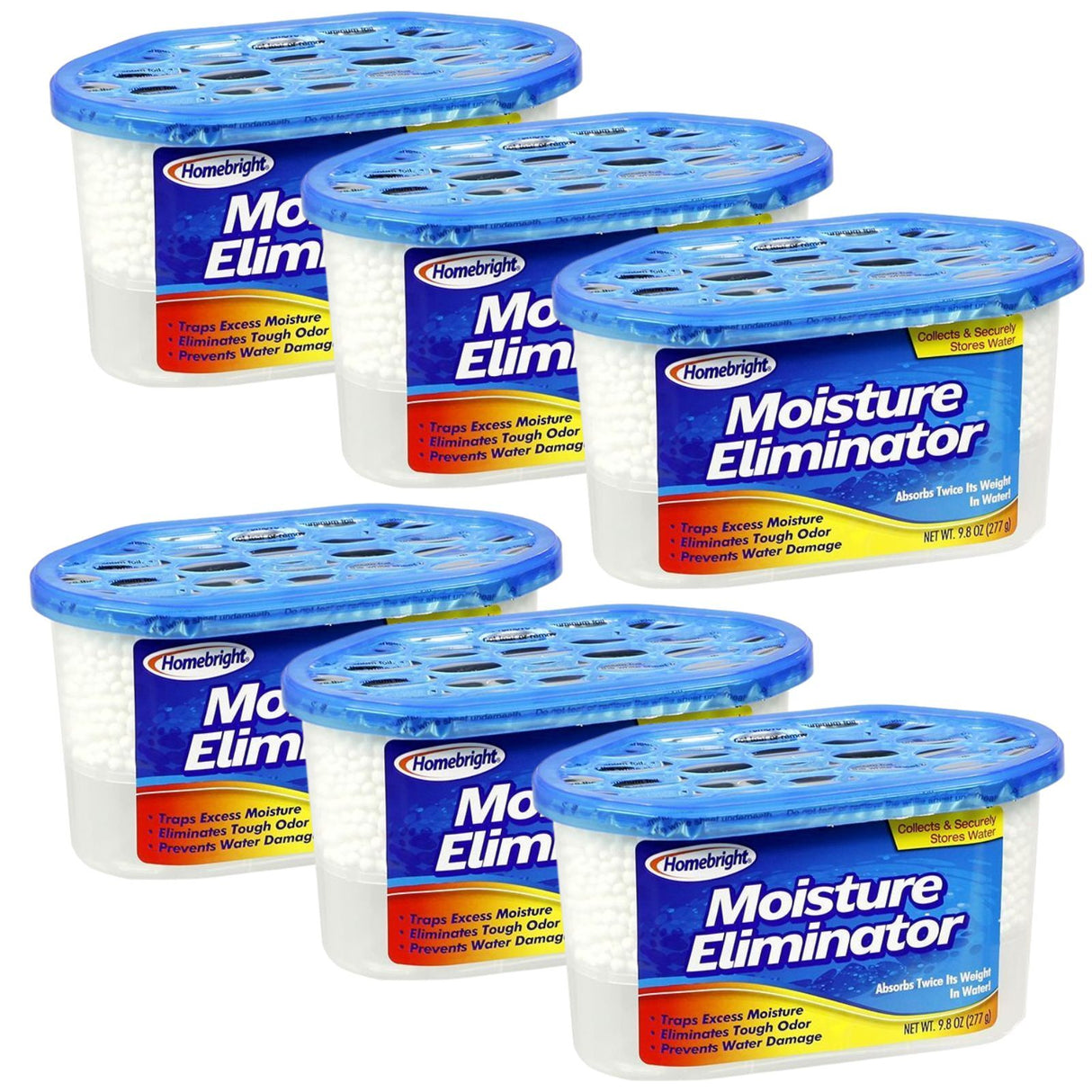 6x Homebright 277g Moisture Eliminator (Water Absorber) Bulk Pack - Spill Proof for Cupboards