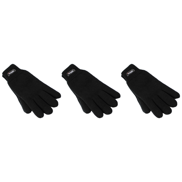 3x Dents 3M Thinsulate Black Gloves Pack - Knitted Winter Snow/Ski Polar Fleece Thermal