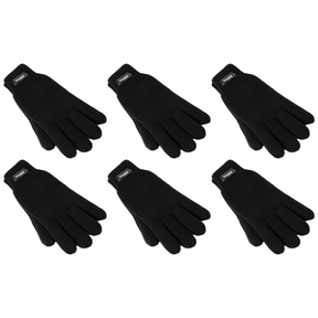 6x Dents 3M Thinsulate Black Gloves Bulk Pack - Knitted Winter Snow/Ski Polar Fleece Thermal