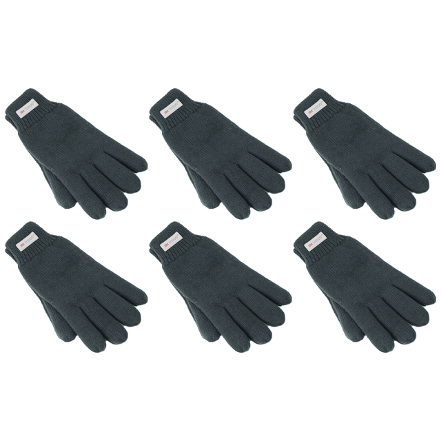 6x Dents 3M Thinsulate Charcoal Gloves Bulk Pack - Knitted Winter Snow/Ski Polar Fleece Thermal