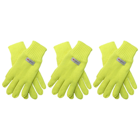 3x Dents 3M Thinsulate Fluro Yellow Gloves Pack - Hi Vis Knitted Winter Snow/Ski Fleece Gloves