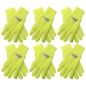 6x Dents 3M Thinsulate Fluro Yellow Gloves Bulk Pack - Hi Vis Knitted Winter Snow/Ski Fleece Gloves