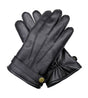 Dents Mens Wool Knit Lined Leather Gloves with Strap and Stud - Black