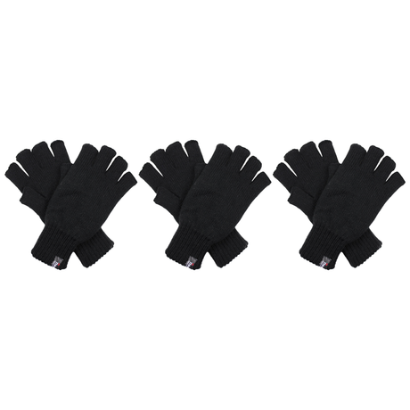 3x Dents 3M Thinsulate Black Fingerless Gloves Pack - Knitted Insulation Polar Fleece